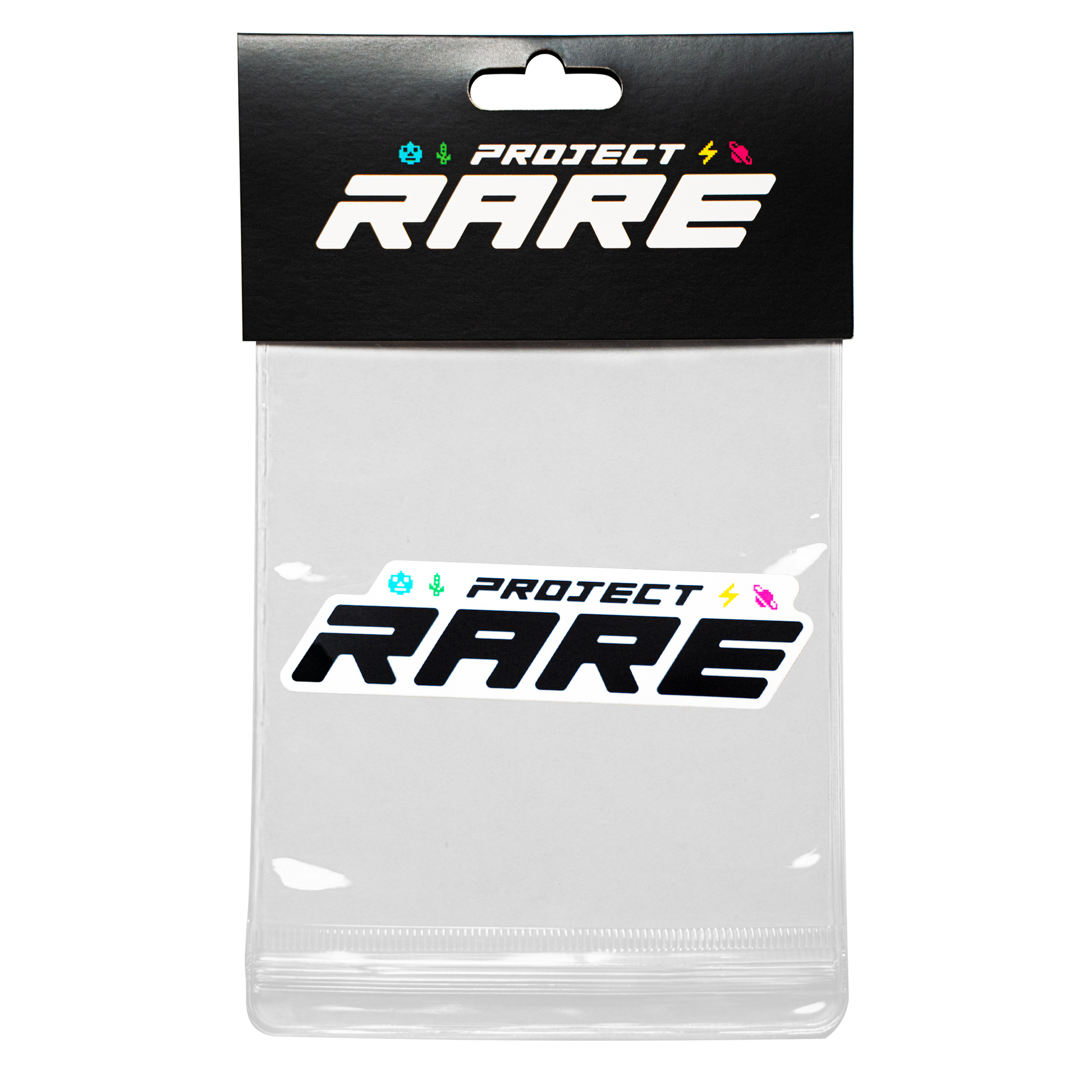 Clear Sticker Bag packaging with 'Project Rare' branding on a white background